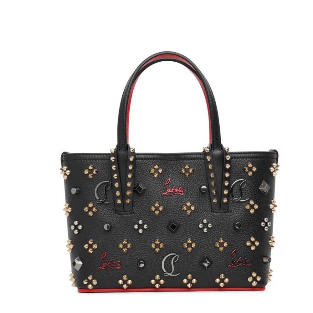 CHRISTIAN LOUBOUTIN Studded Black Leather Cabata mini loubinthesky Handbag Purse
